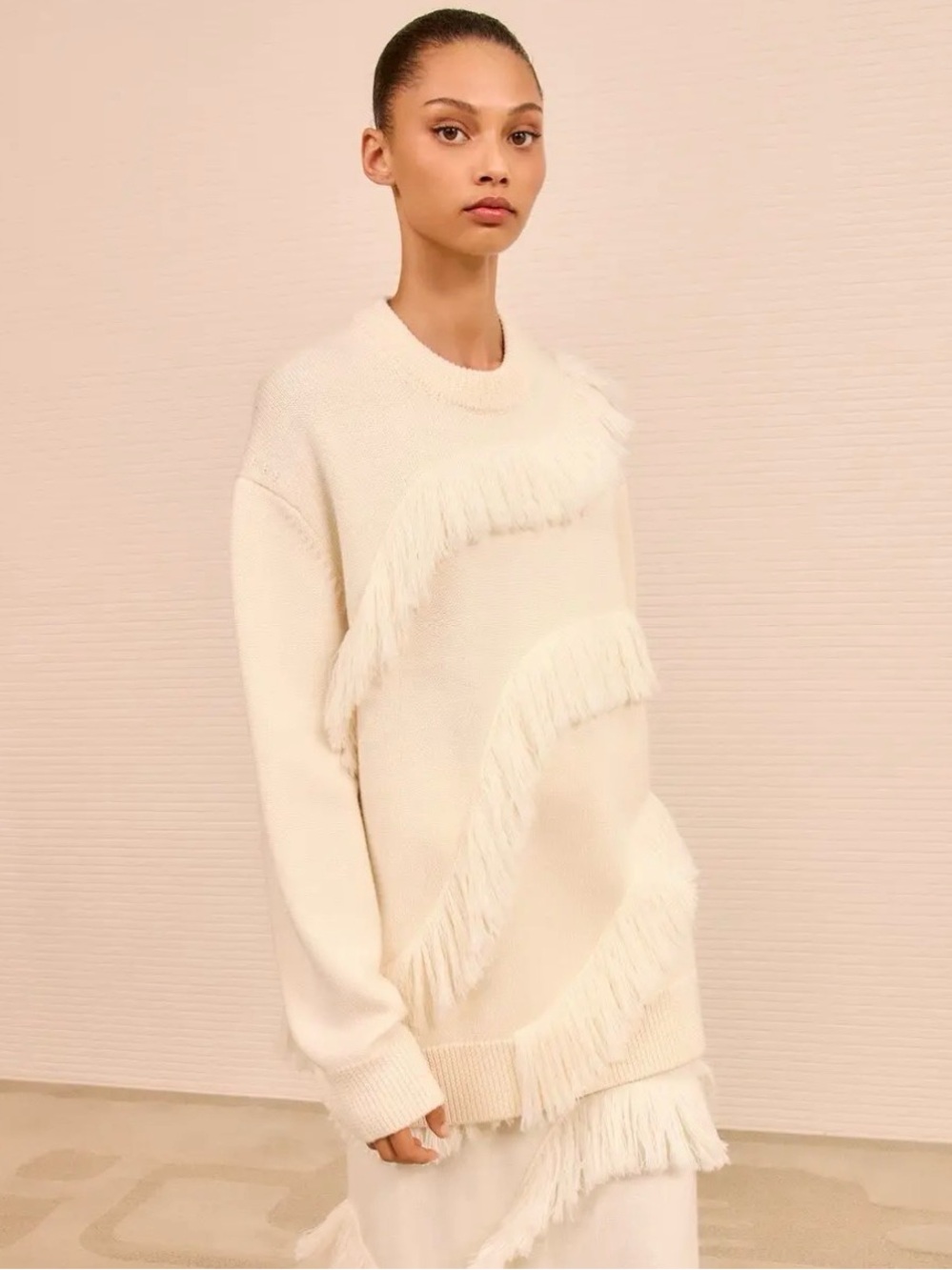 NWT Ulla Johnson Ina Oversized Fringed Sweater in Cowrie